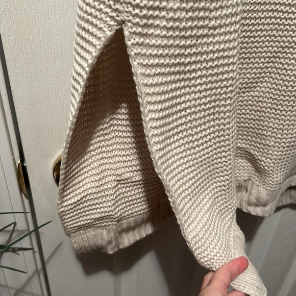 🍂New Khaki Solid Knit Longline Open Front Bishop Sleeve Split Hem Cardigan Med - Picture 12 of 16